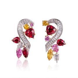 fashion light luxury full diamond ruby pendant T square diamond earrings femalepicture15